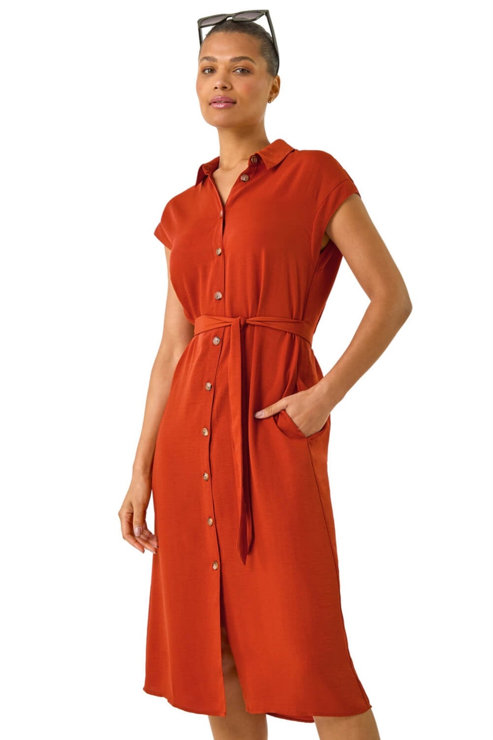 Roman Rust Utility Buttoned Shirt Dress