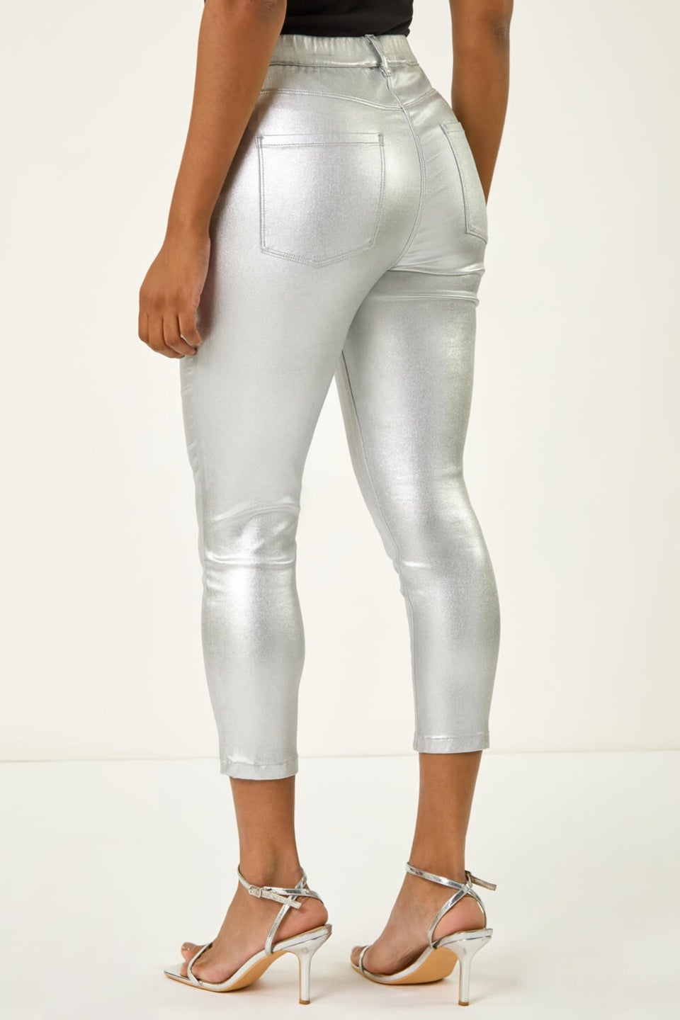 Roman Silver Metallic Coated Crop Jeggings