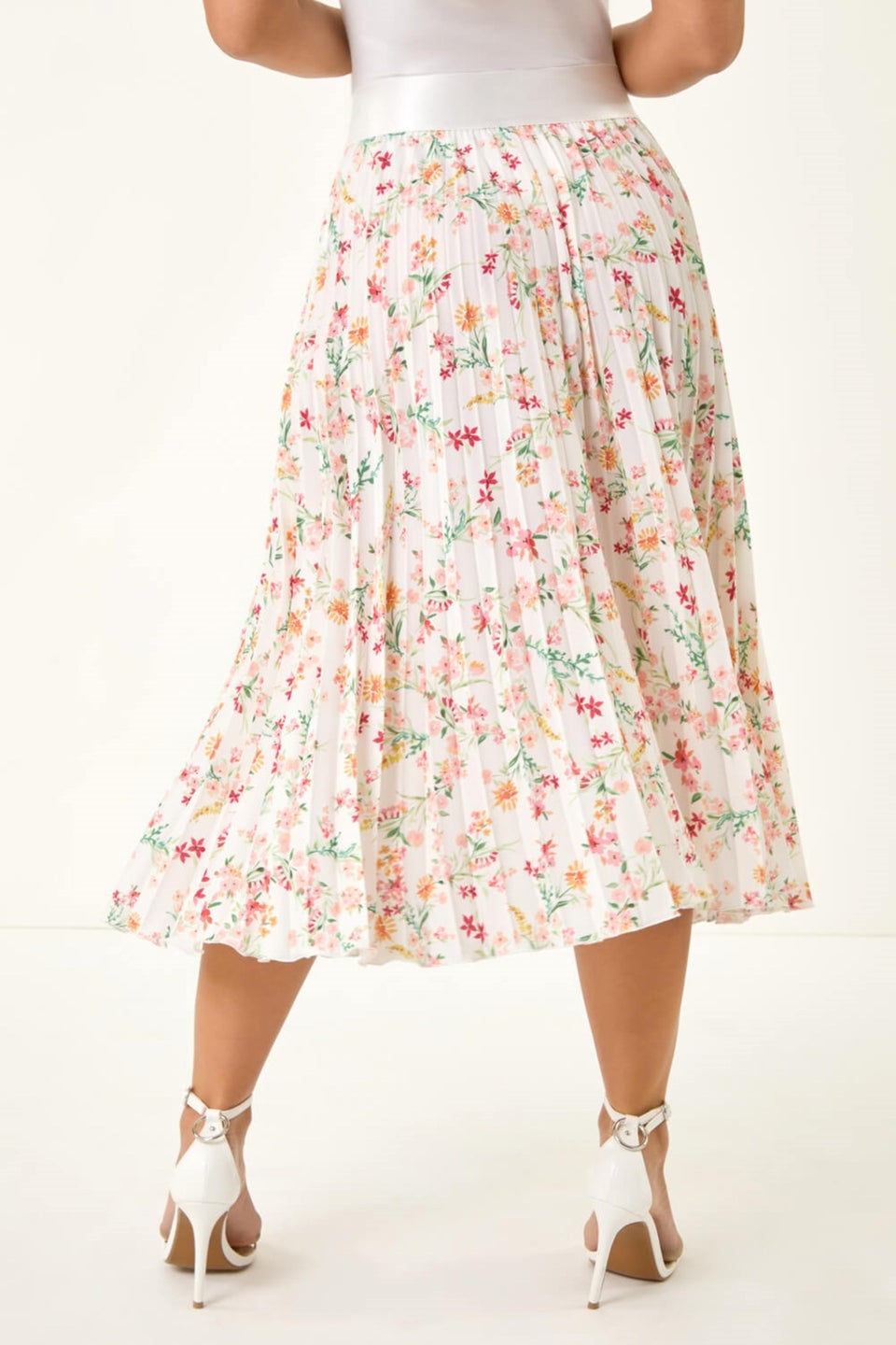 Roman Pink Petite Floral Pleated Midi Skirt