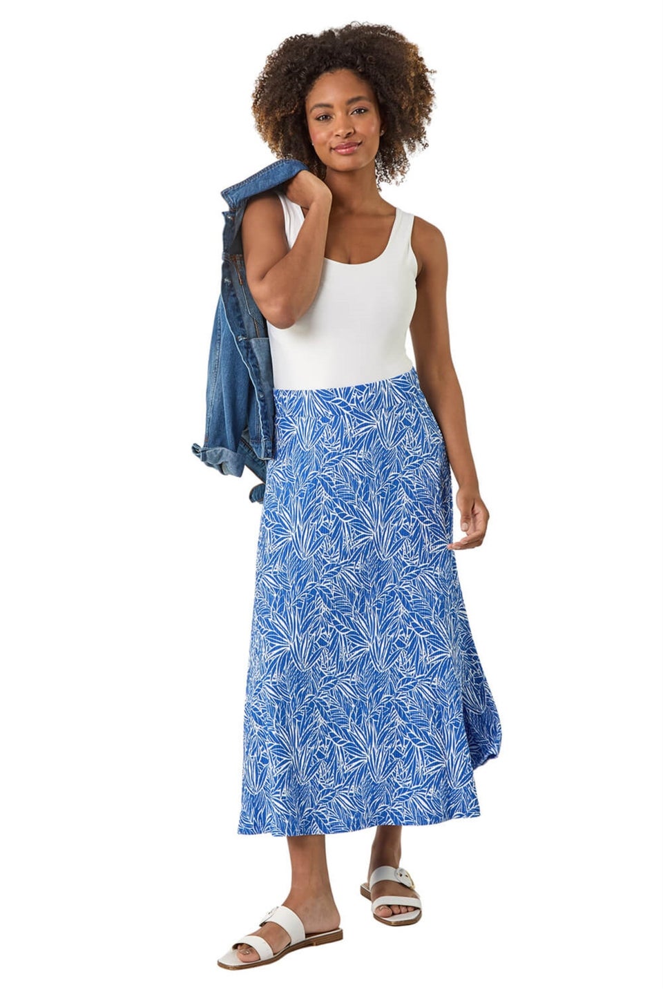 Roman Blue Abstract Crinkle Print A-Line Skirt