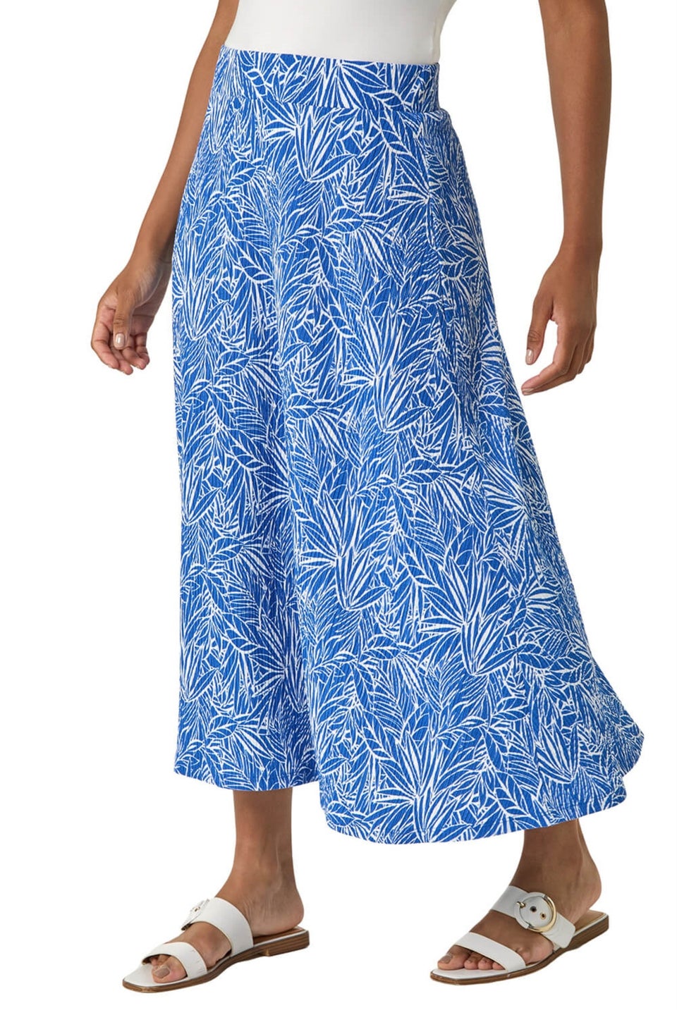 Roman Blue Abstract Crinkle Print A-Line Skirt