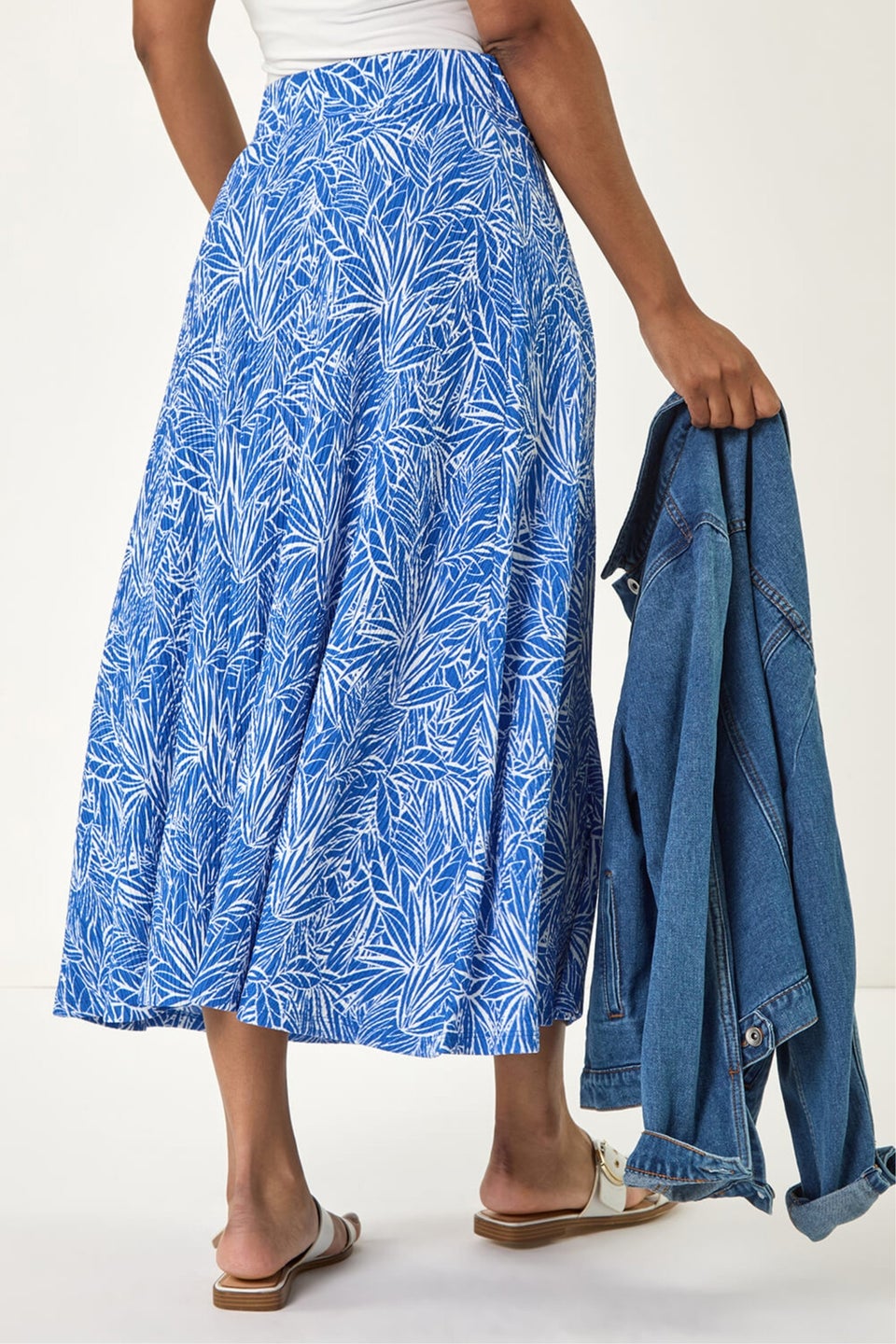 Roman Blue Abstract Crinkle Print A-Line Skirt
