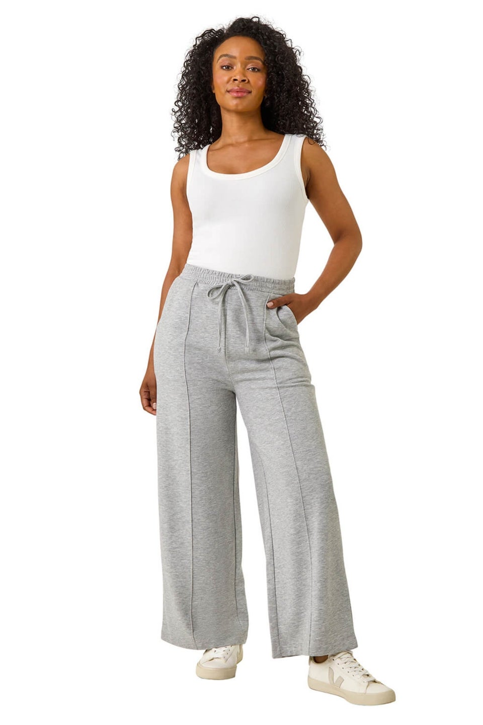 Roman Grey Petite Pintuck Tie Front Joggers