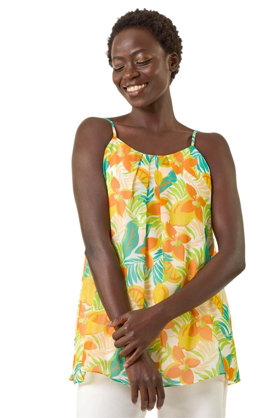 Roman Orange Chiffon Lemon Print Cami Top