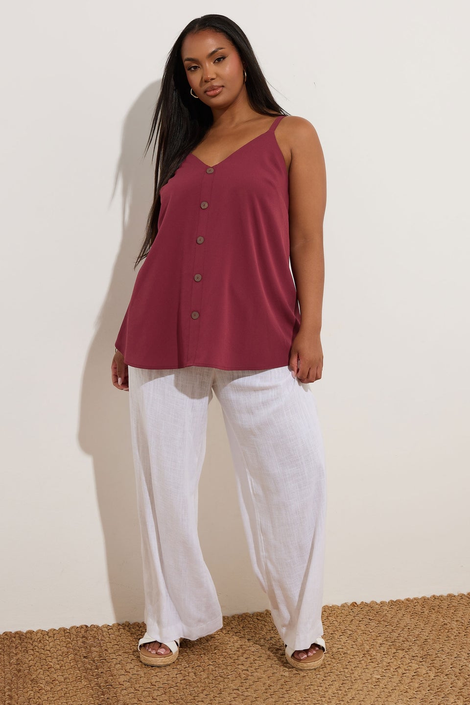 Yours Curve Dark Red Button Front Cami Top