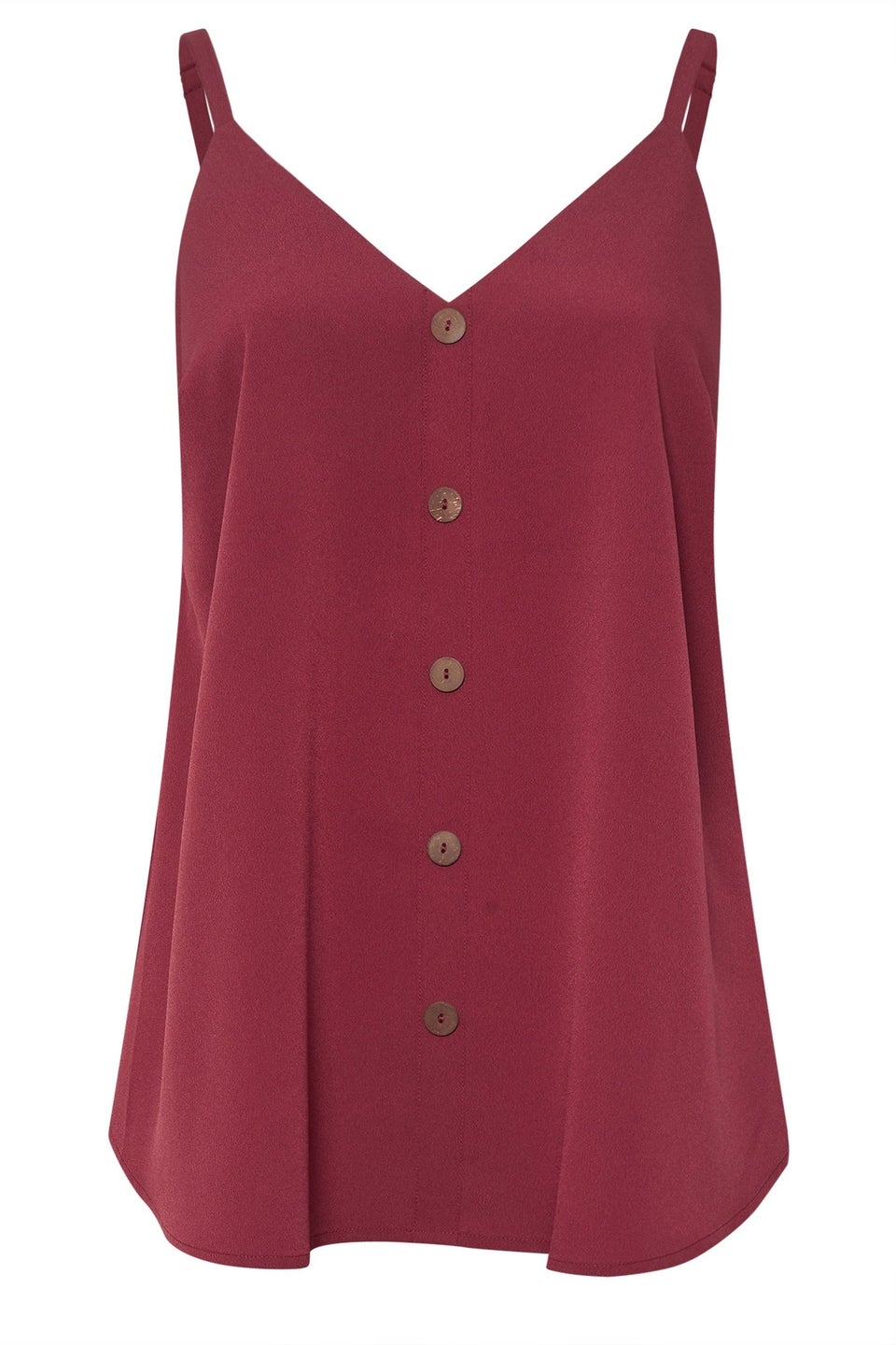 Yours Curve Dark Red Button Front Cami Top