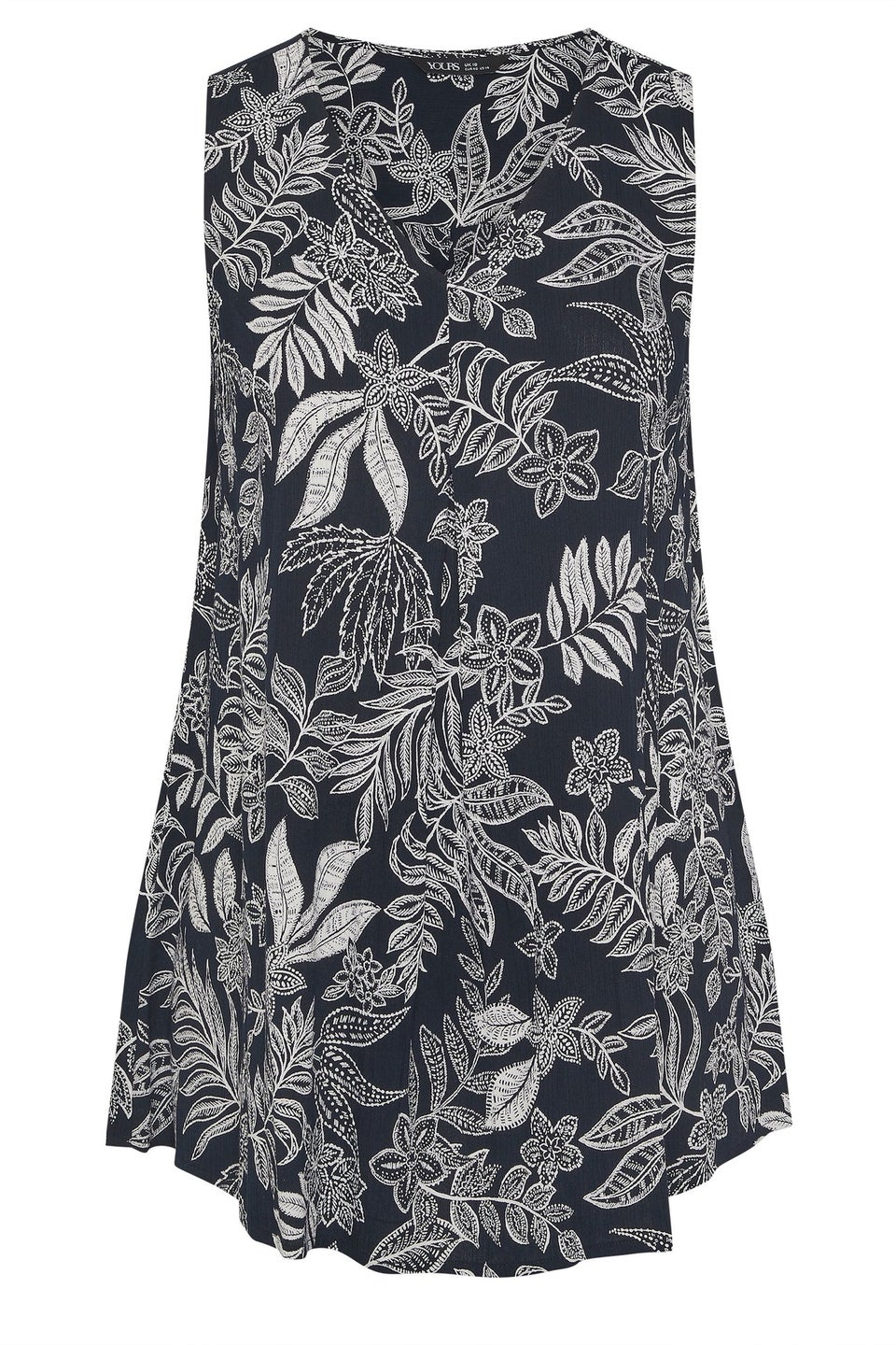 Yours Curve Navy Blue Palm Leaf Pleat Front Vest Top