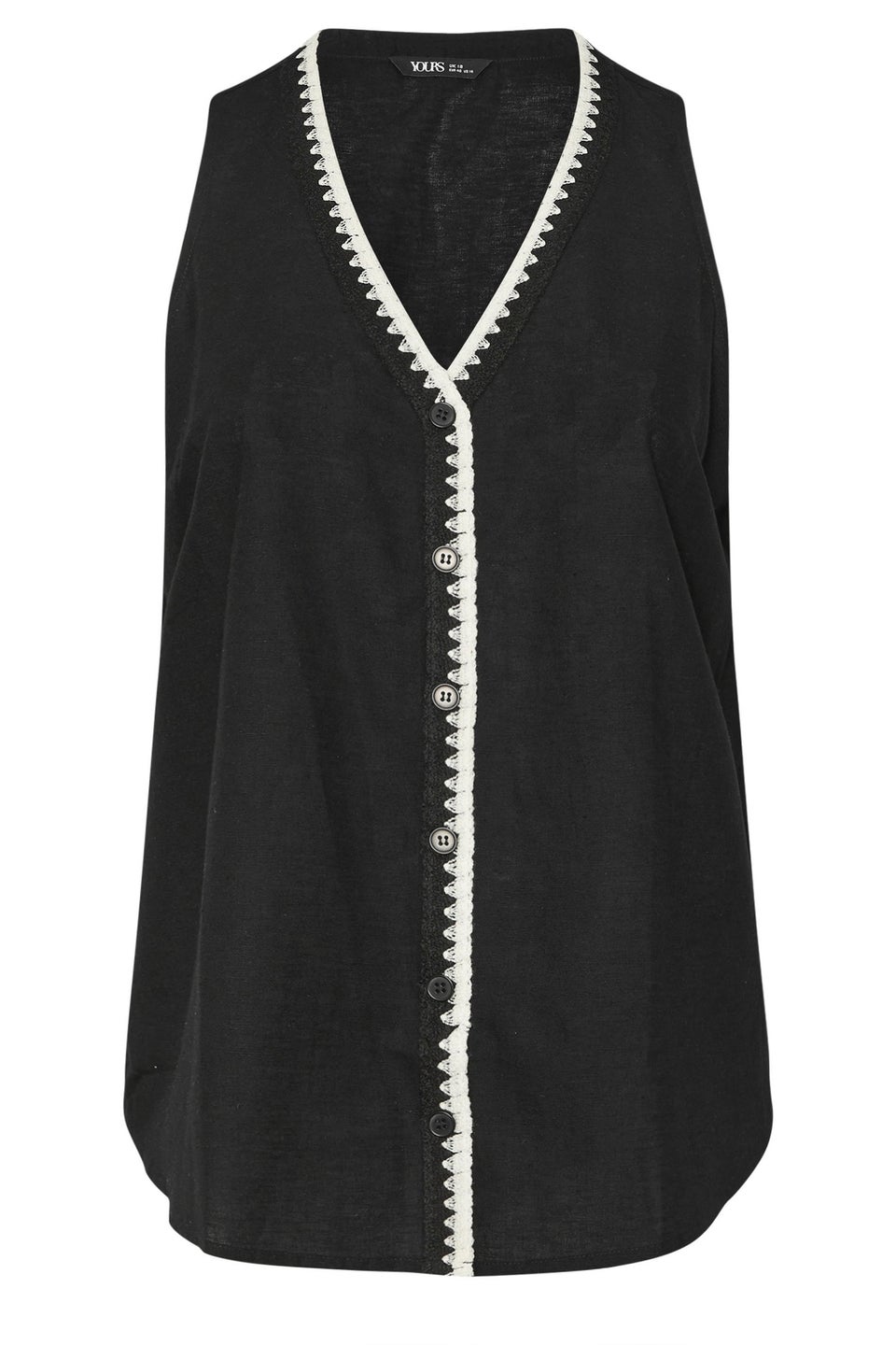 Yours Curve Black Blanket Stitch Linen Vest Top