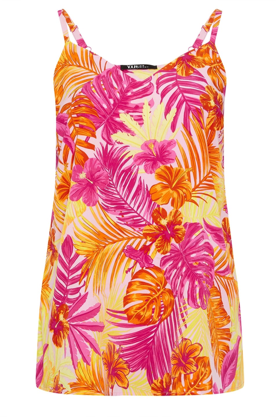 Yours Curve Pink & Orange Tropical Palm Vest Top