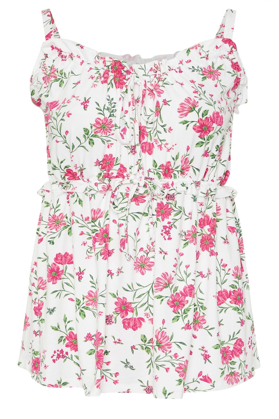 Yours Curve White Rose Frilled Tie Front Cami Top