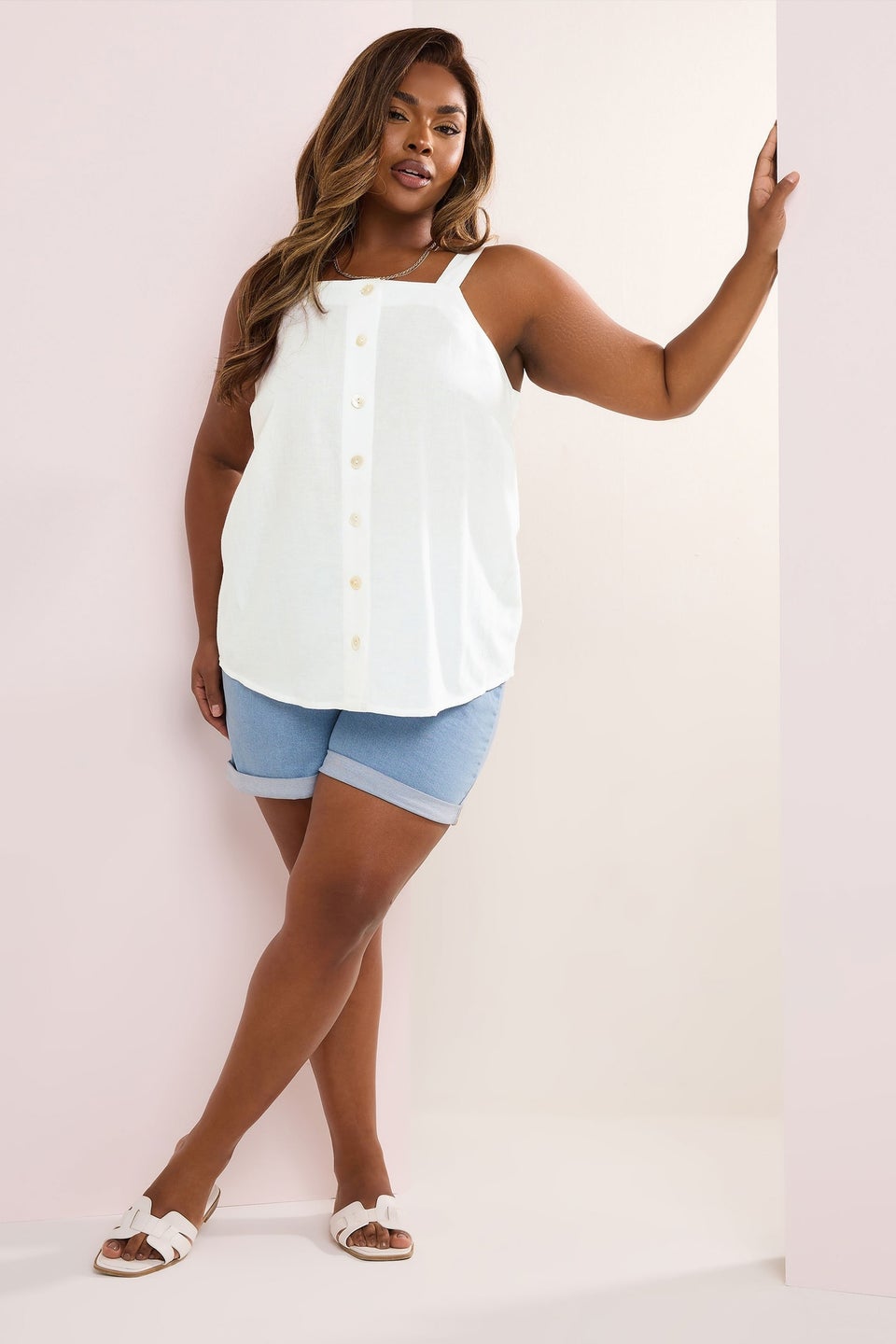 Yours Curve White Square Neck Vest Top