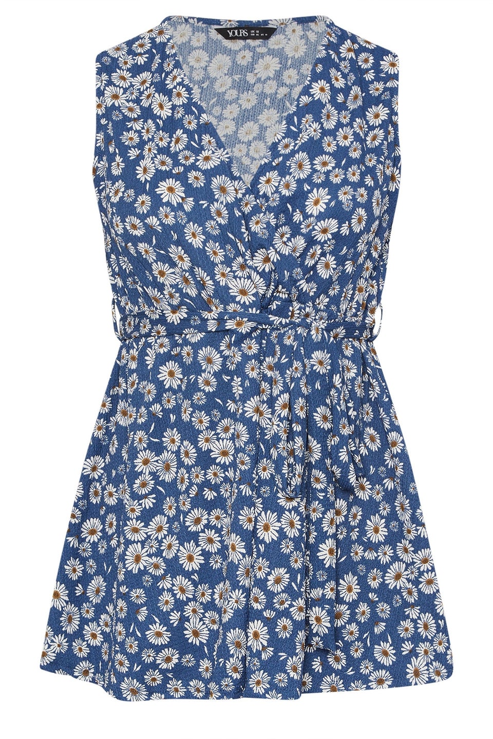 Yours Curve Blue Daisy Print Sleeveless Wrap Top