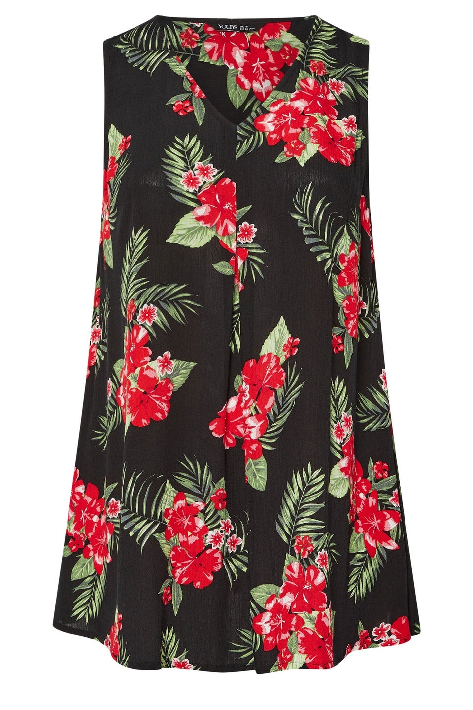 Yours Curve Black Floral Print Pleat Front Vest Top