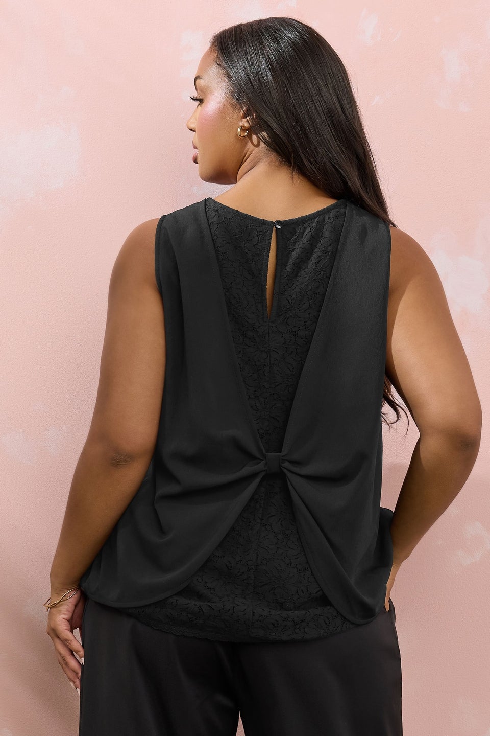Yours Curve Black Lace Insert Vest Top
