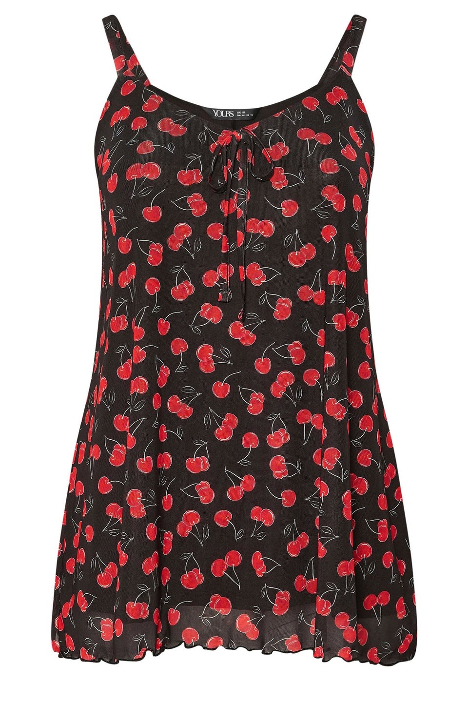 Yours Curve Black Mesh Cherry Graphic Tie Vest Top