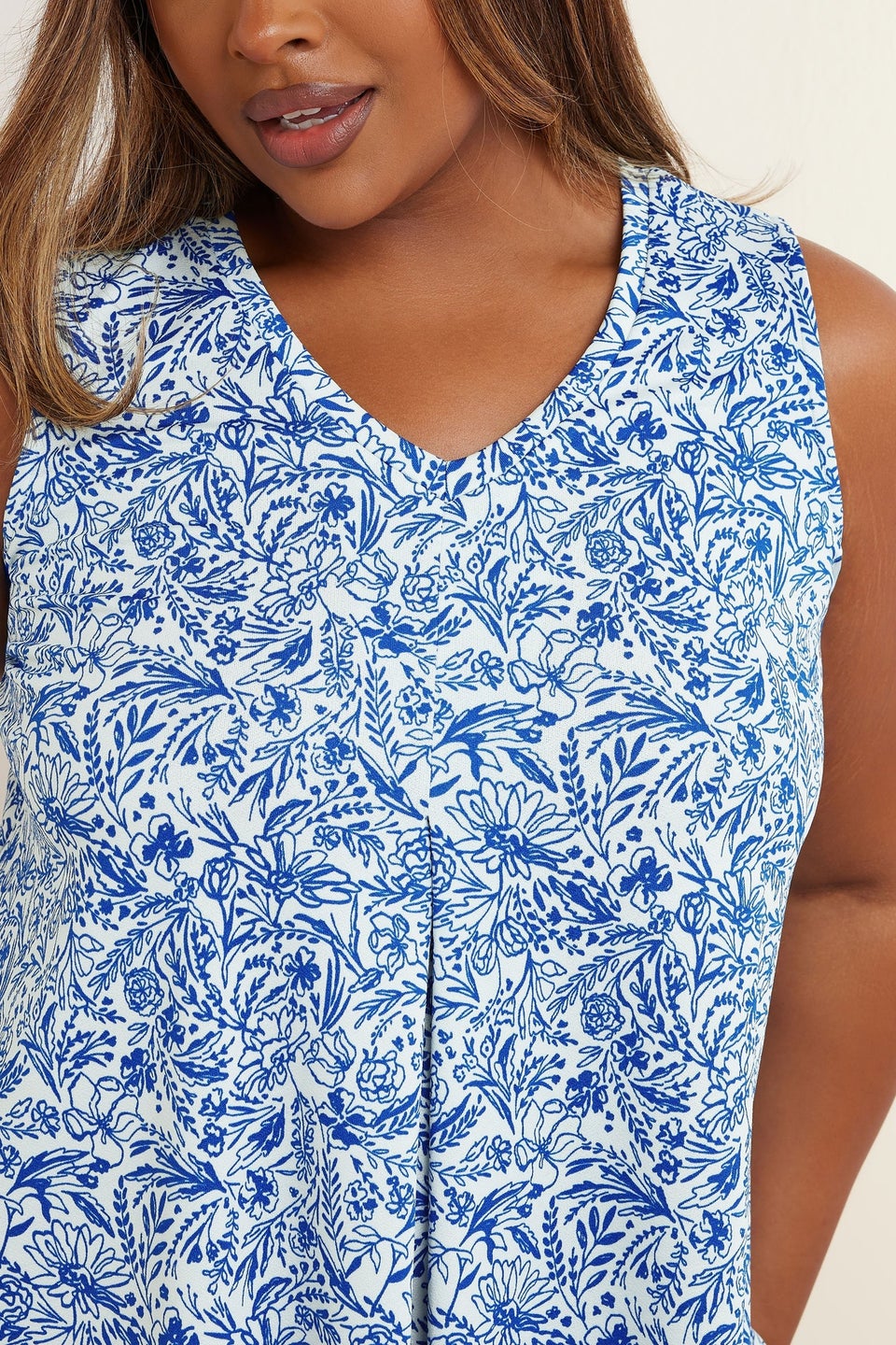 Yours Curve Blue Floral Pleat Front Vest Top