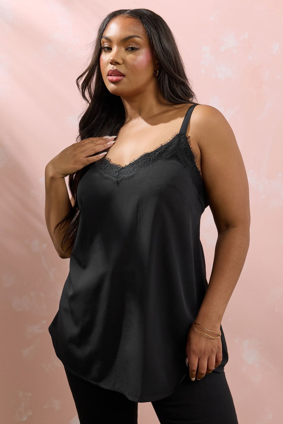 Yours Curve Black Lace Cami Vest Top