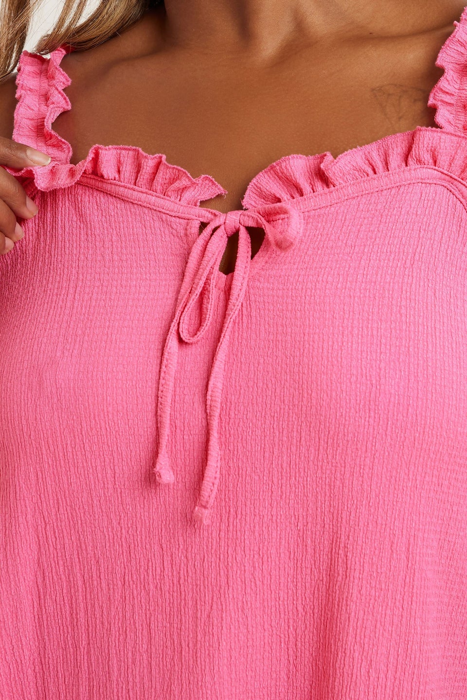 Yours Curve Pink Tie Neck Frill Cami Top