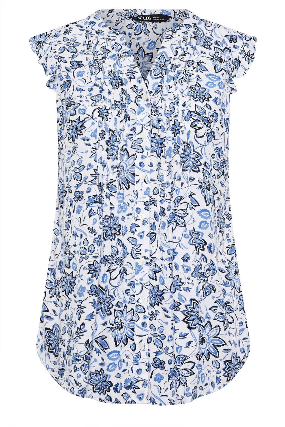 YOURS Curve Blue Floral Sleeveless Pintuck Blouse