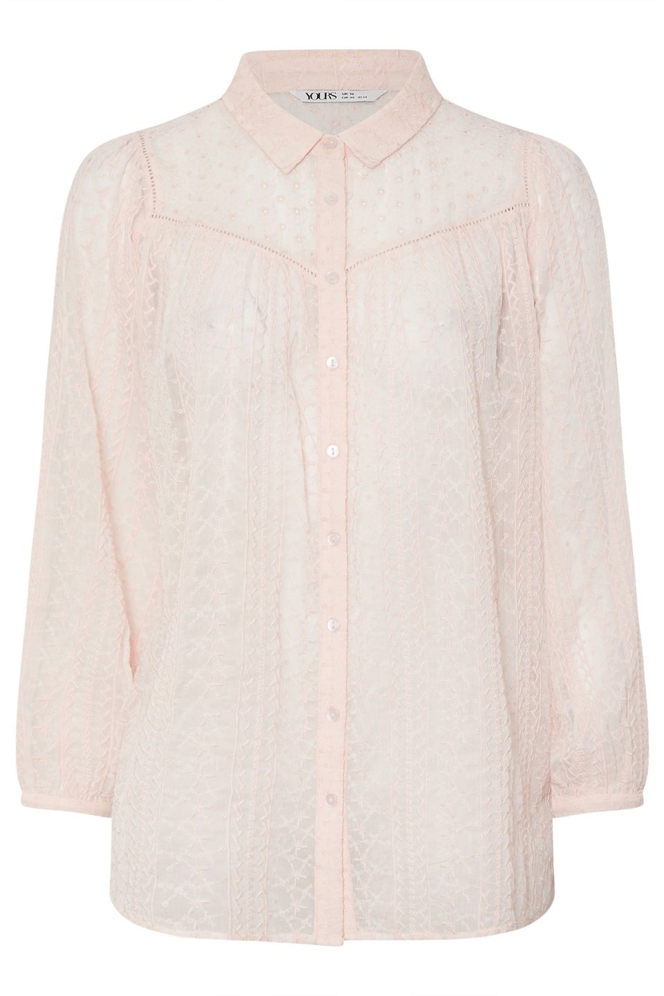 YOURS Curve Light Pink Sheer Embroidered Blouse