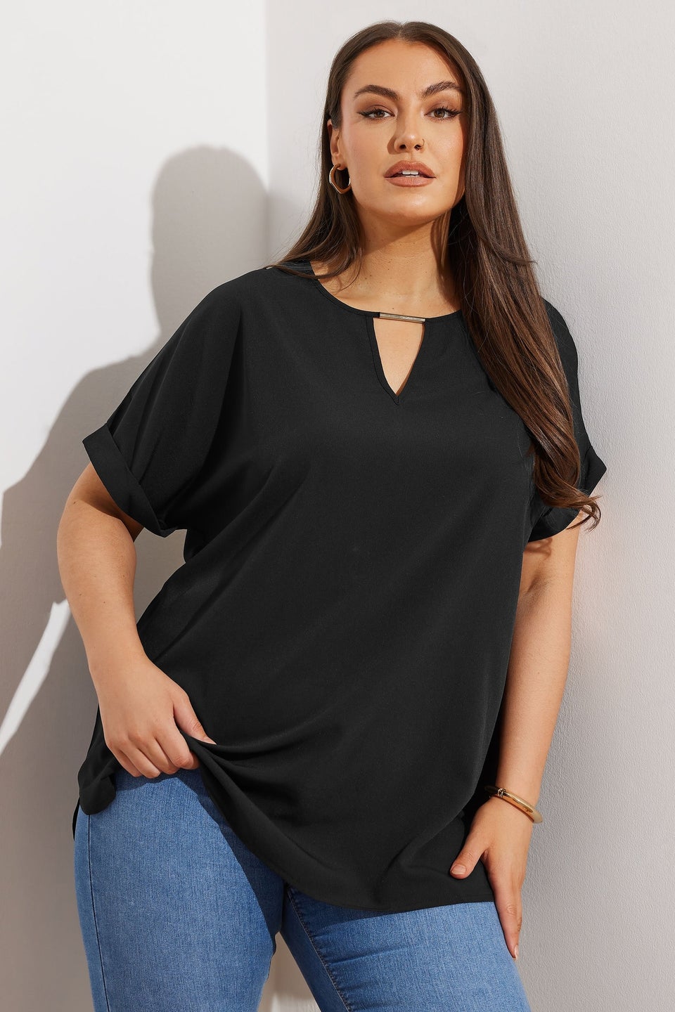 Yours Curve Black Notch Neck Blouse