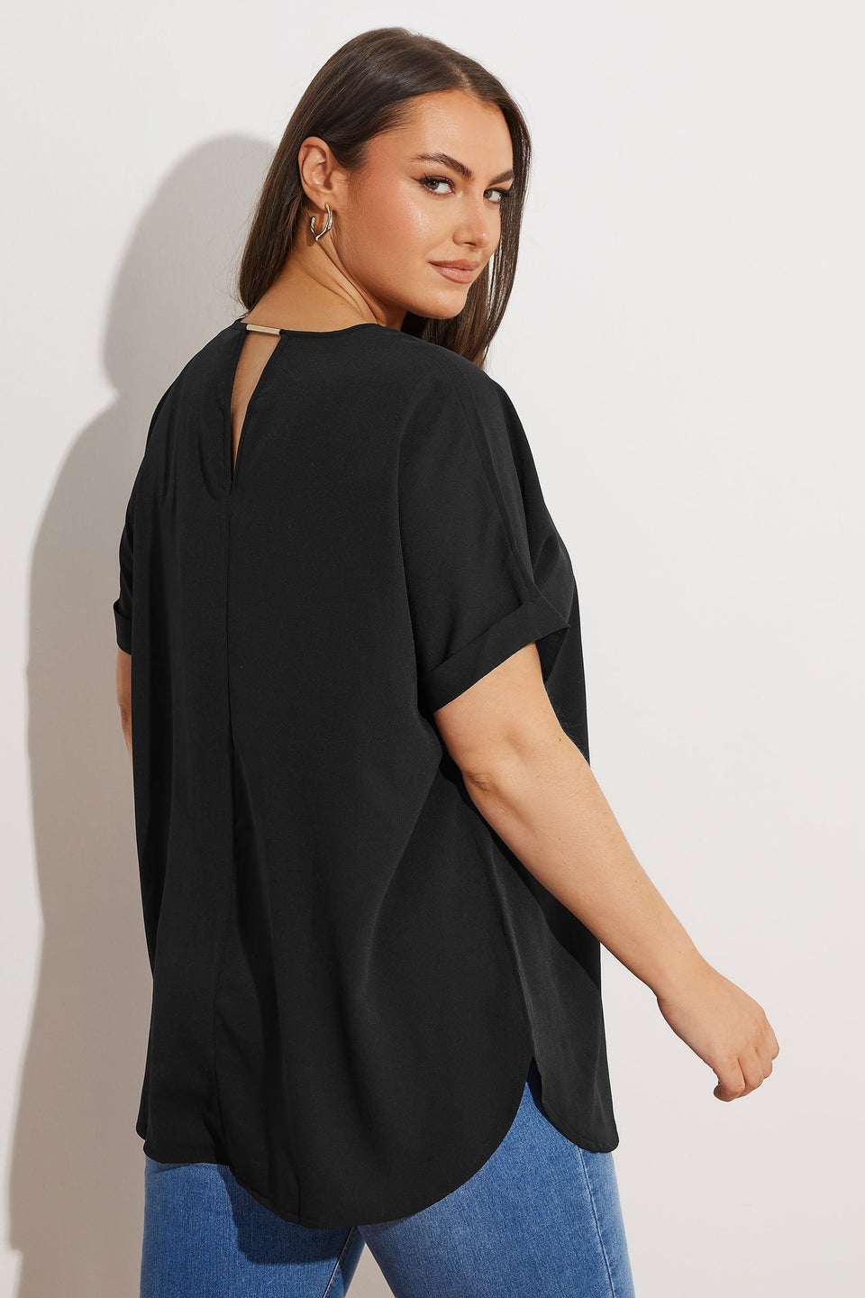 Yours Curve Black Notch Neck Blouse