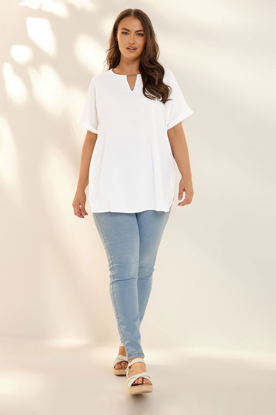 Yours Curve White Notch Neck Blouse