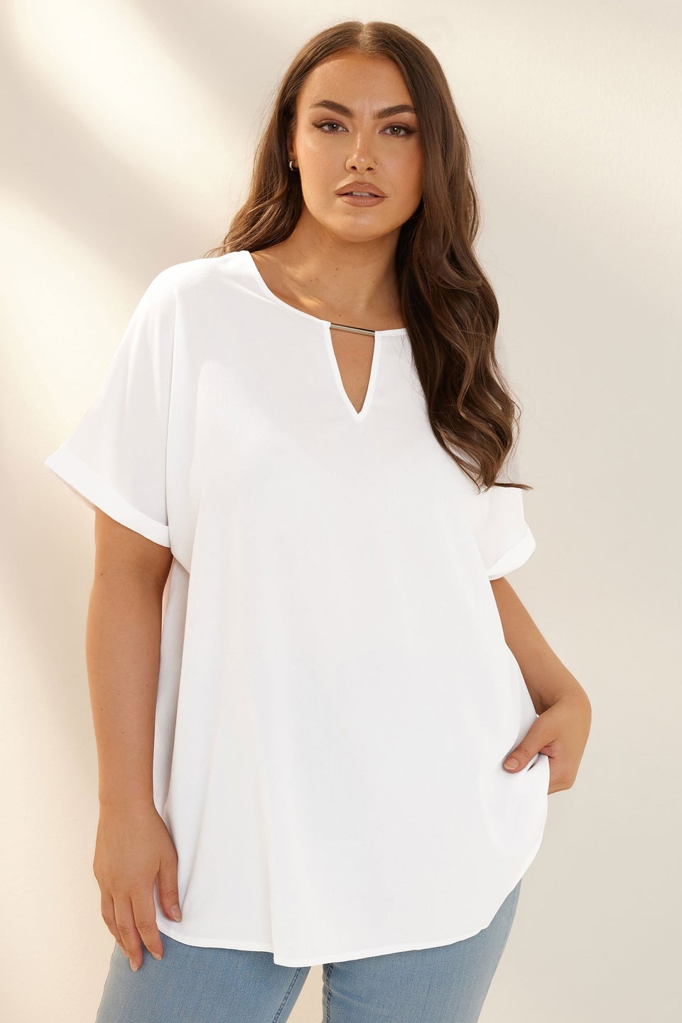 Yours Curve White Notch Neck Blouse