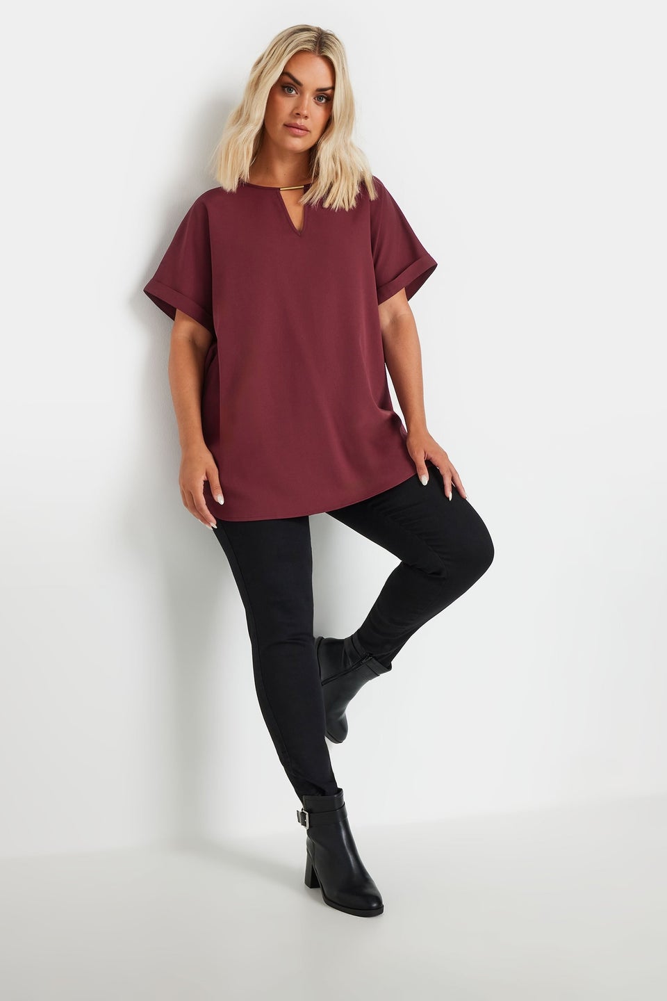 Yours Curve Burgundy Red Metal Trim Blouse