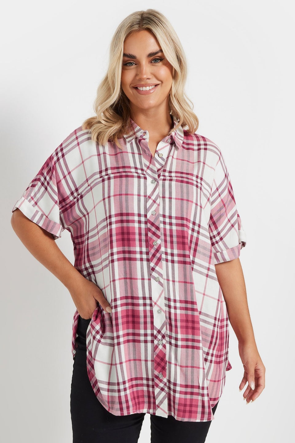 Yours Curve Berry Red Check Print Shirt