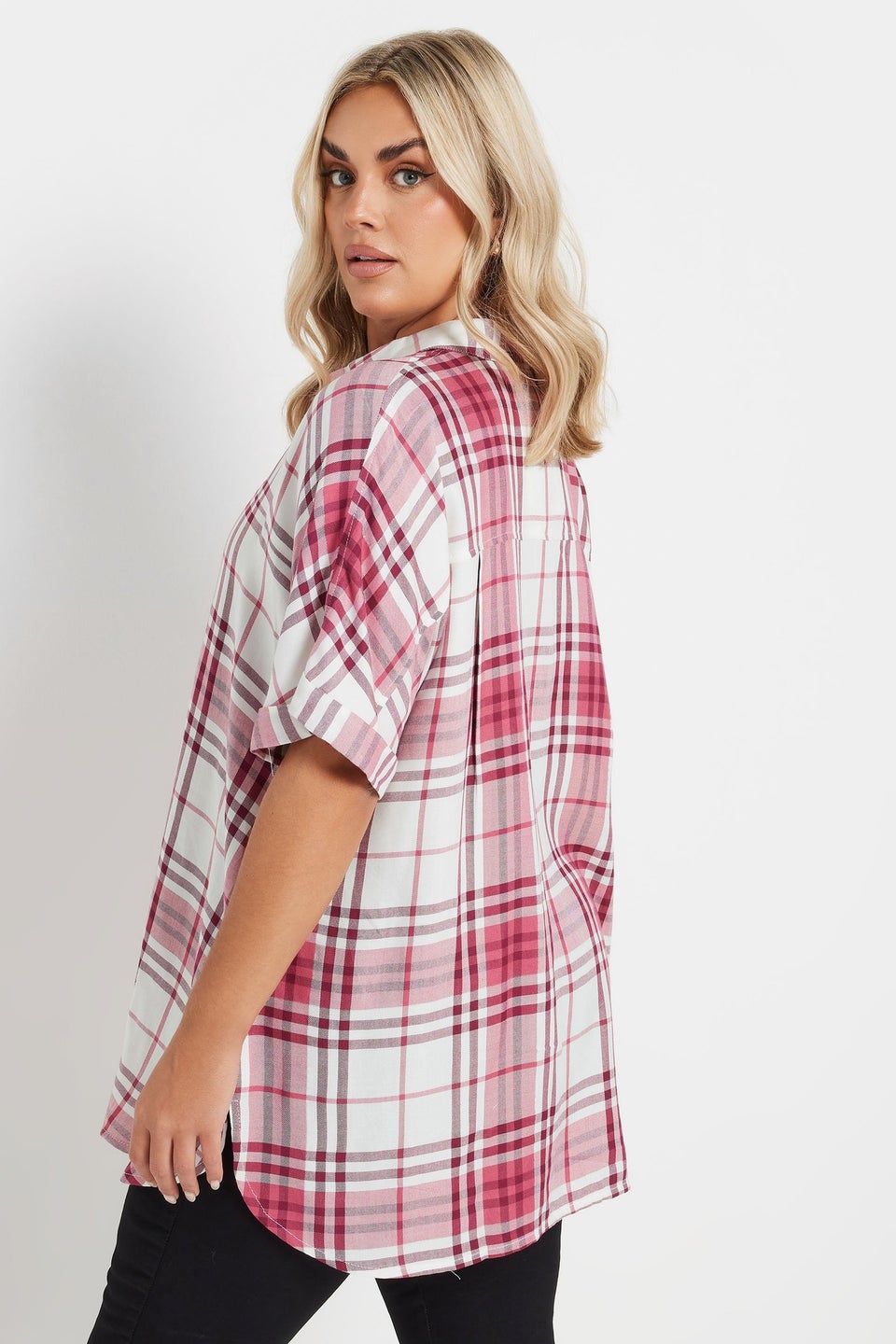 Yours Curve Berry Red Check Print Shirt