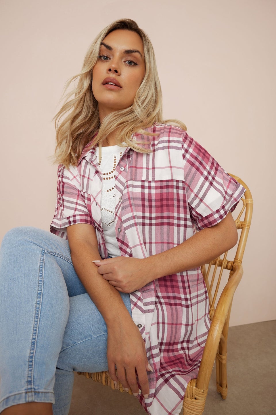 Yours Curve Berry Red Check Print Shirt