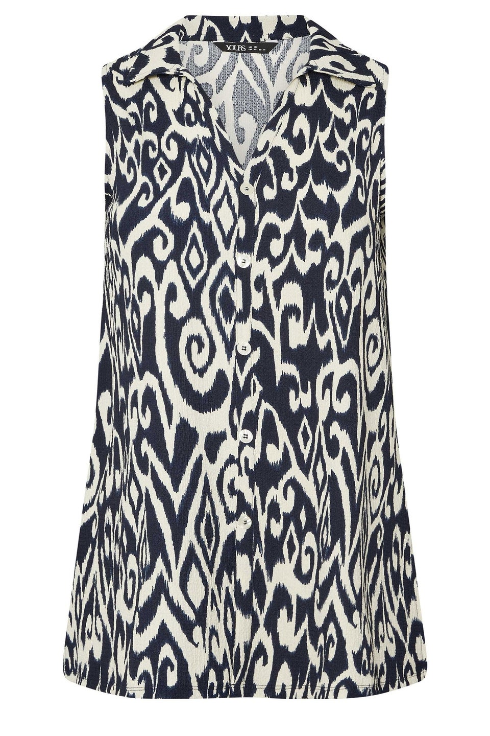 Yours Curve Navy Blue Textured Ikat Sleeveless Shirt