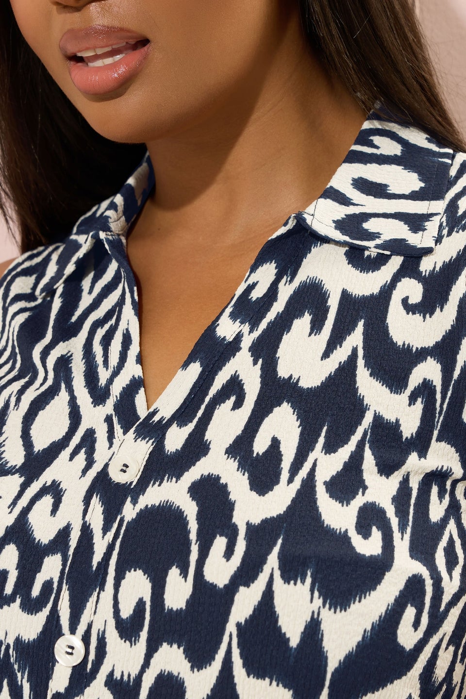 Yours Curve Navy Blue Textured Ikat Sleeveless Shirt