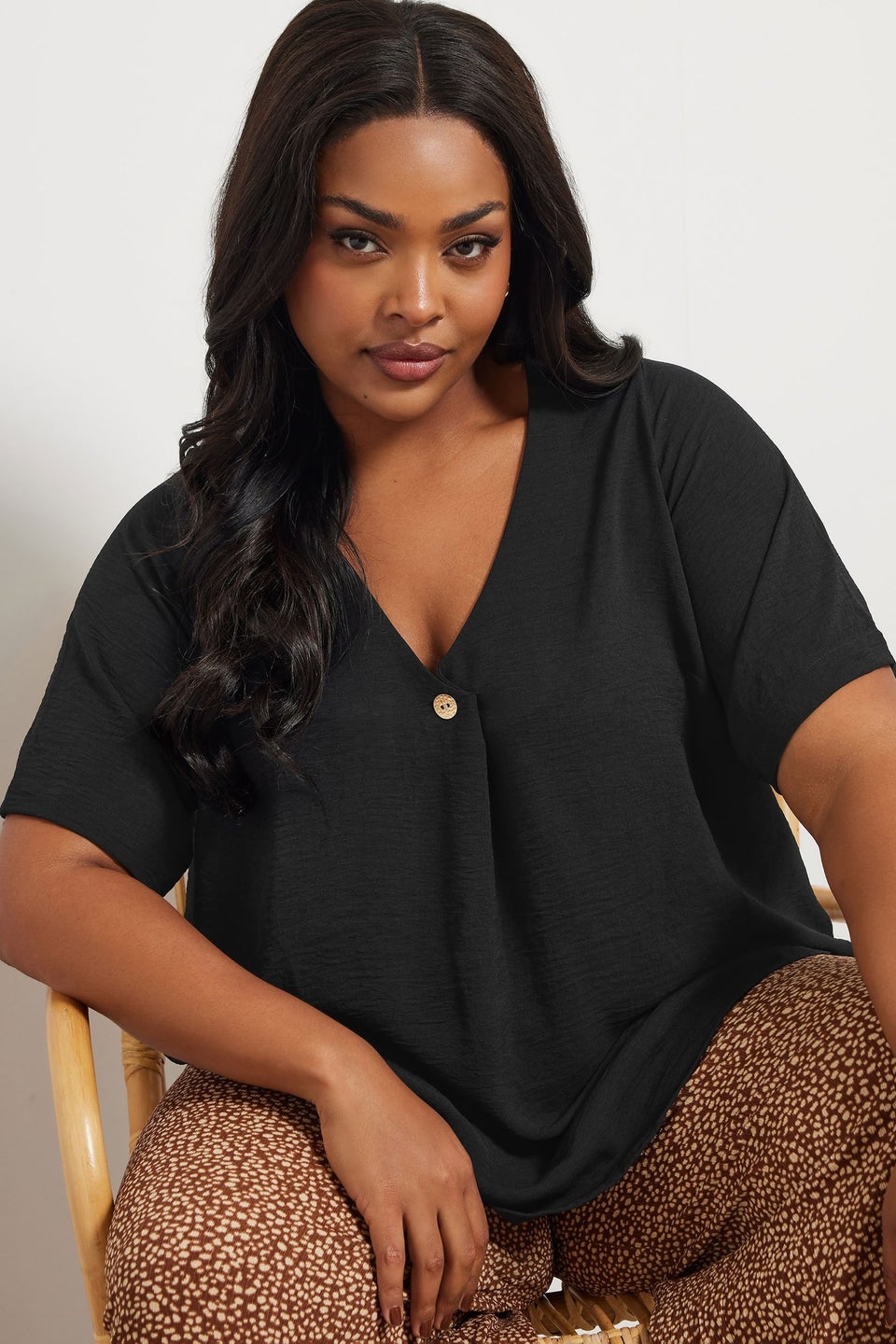 Yours Curve Black Button Detail Blouse
