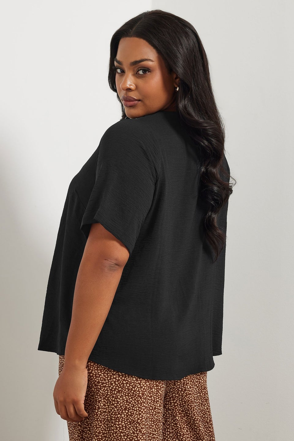 Yours Curve Black Button Detail Blouse