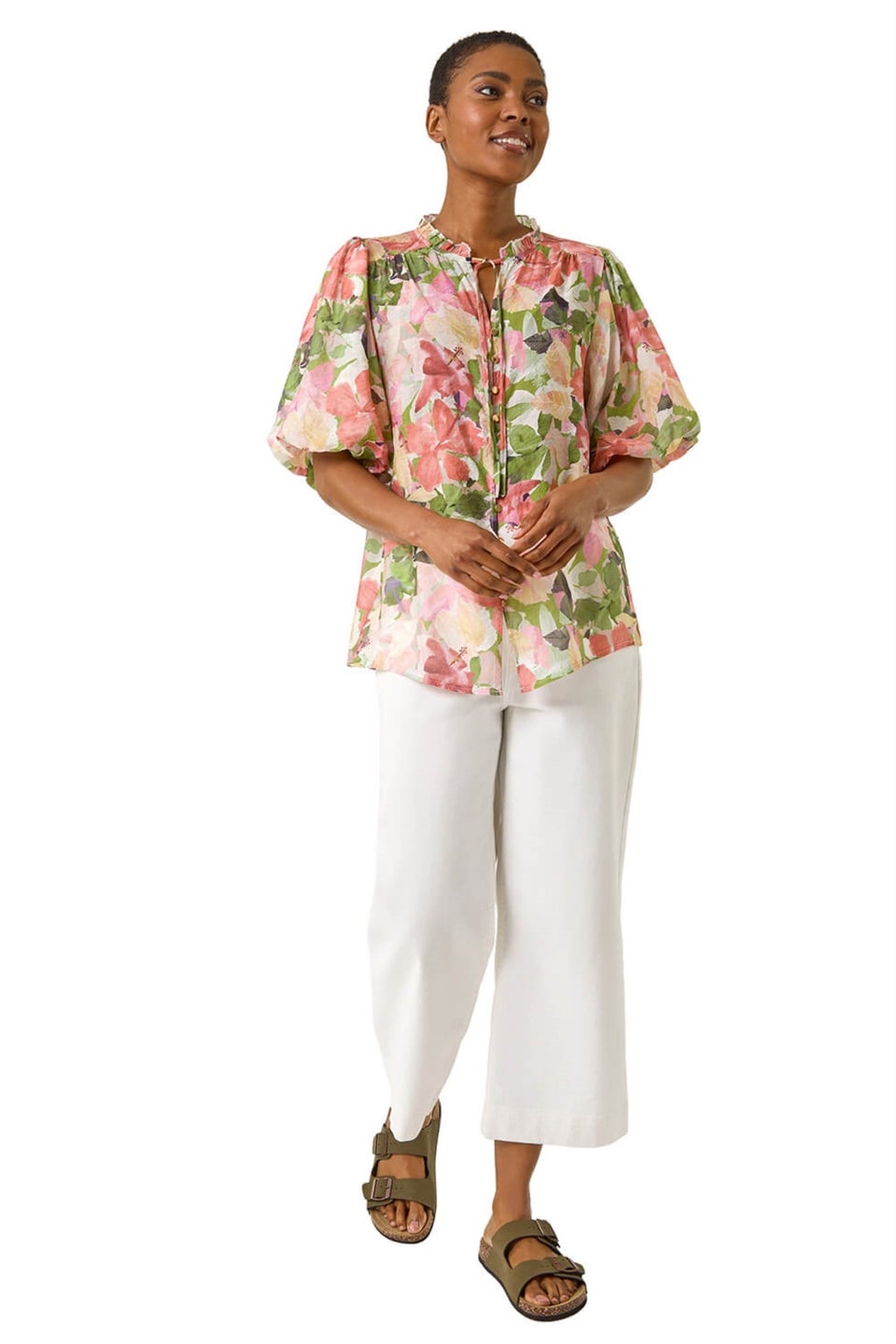 Roman Pink Floral Gathered Blouse