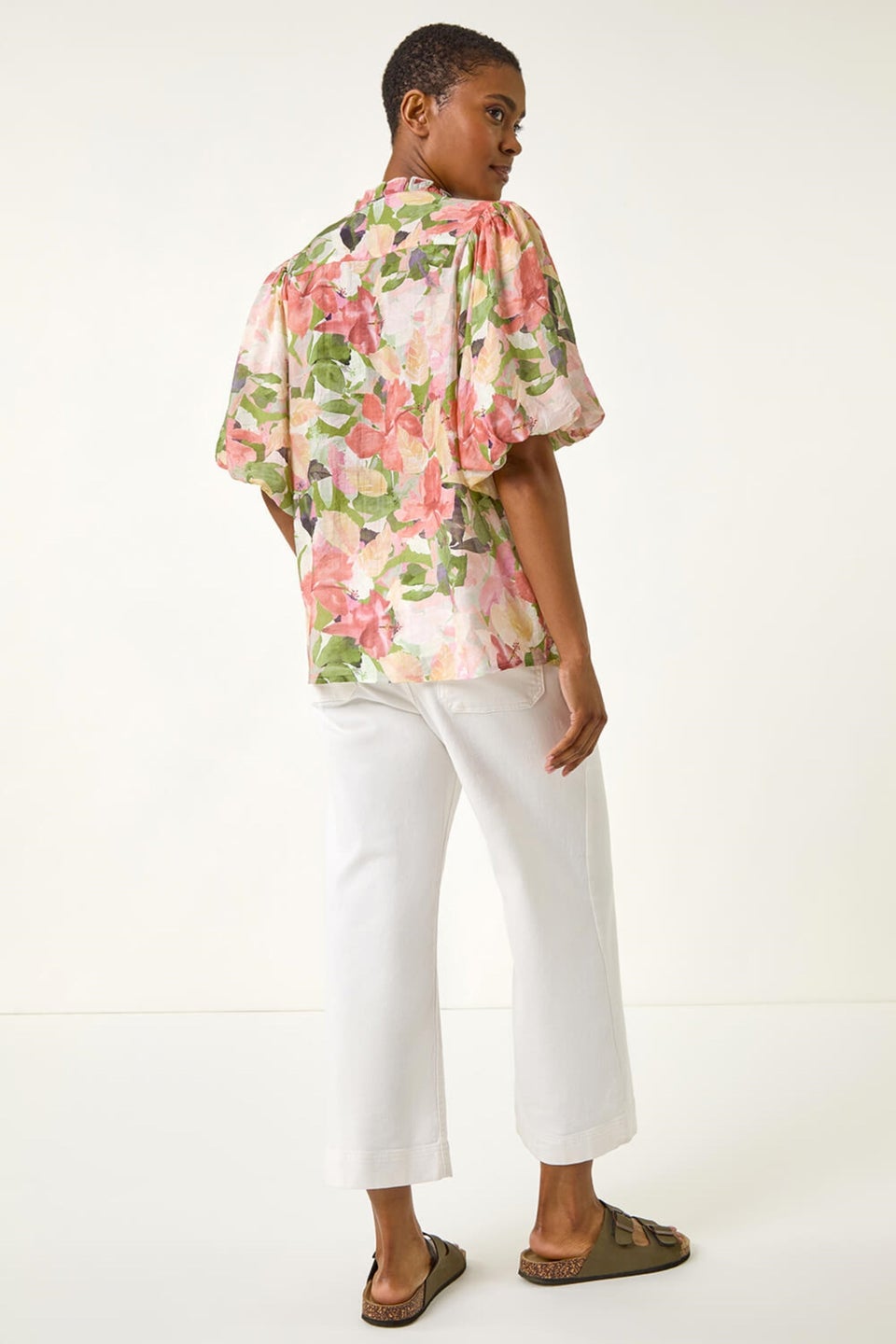 Roman Pink Floral Gathered Blouse