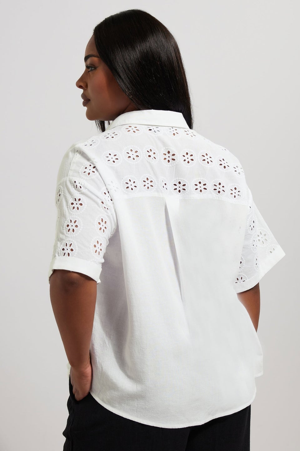 Yours Curve White Broderie Anglaise Linen Shirt
