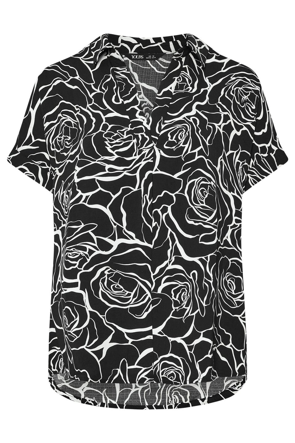 YOURS Curve Black Floral Print Collared Blouse