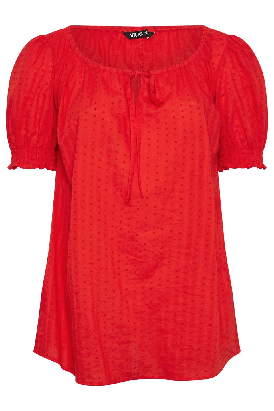 Yours Curve Red Dobby Tie Neck Blouse
