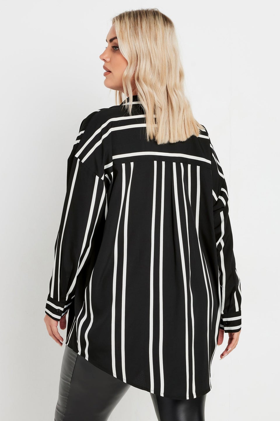 Yours Curve Black & White Stripe Print Oversized Shirt