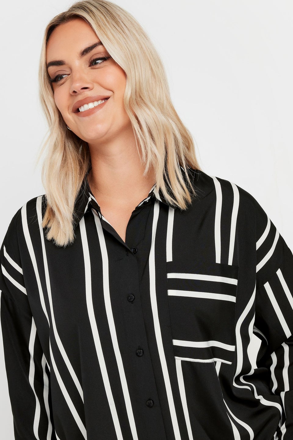 Yours Curve Black & White Stripe Print Oversized Shirt