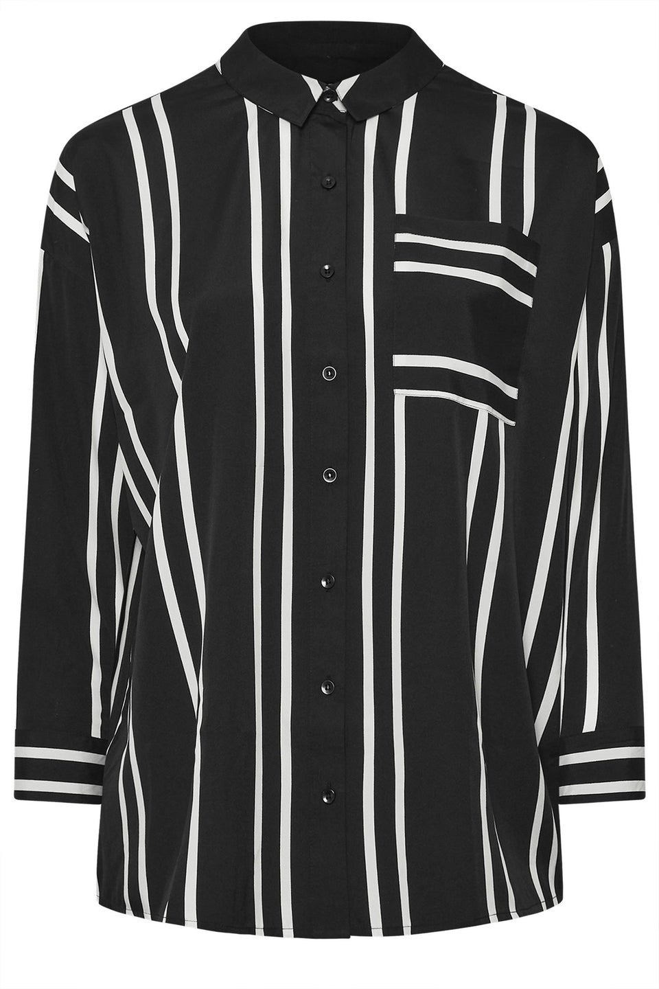 Yours Curve Black & White Stripe Print Oversized Shirt