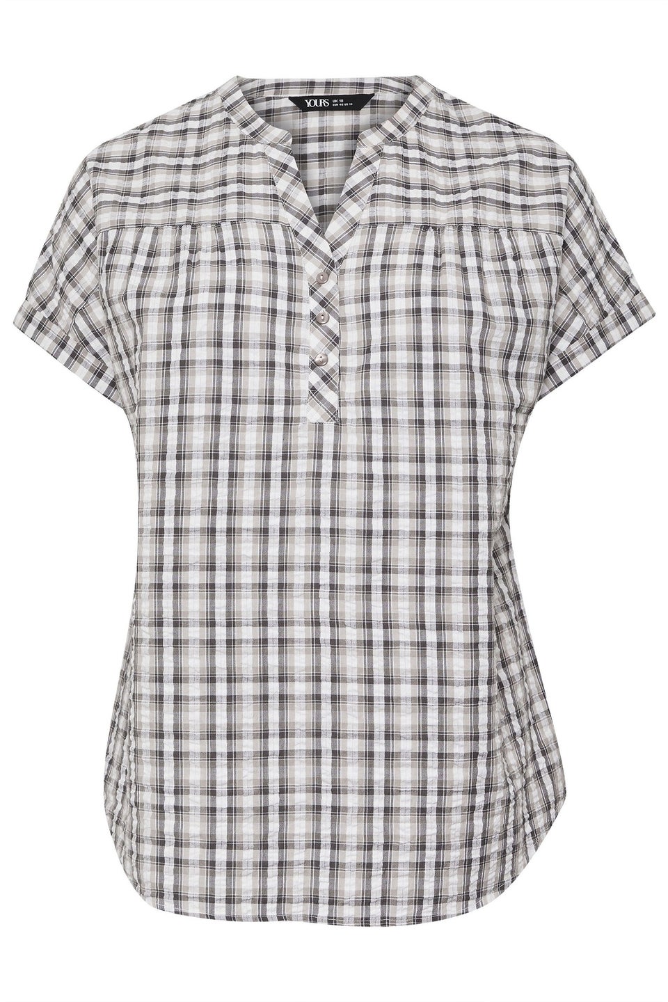 Yours Curve Grey Check Print Textured Blouse