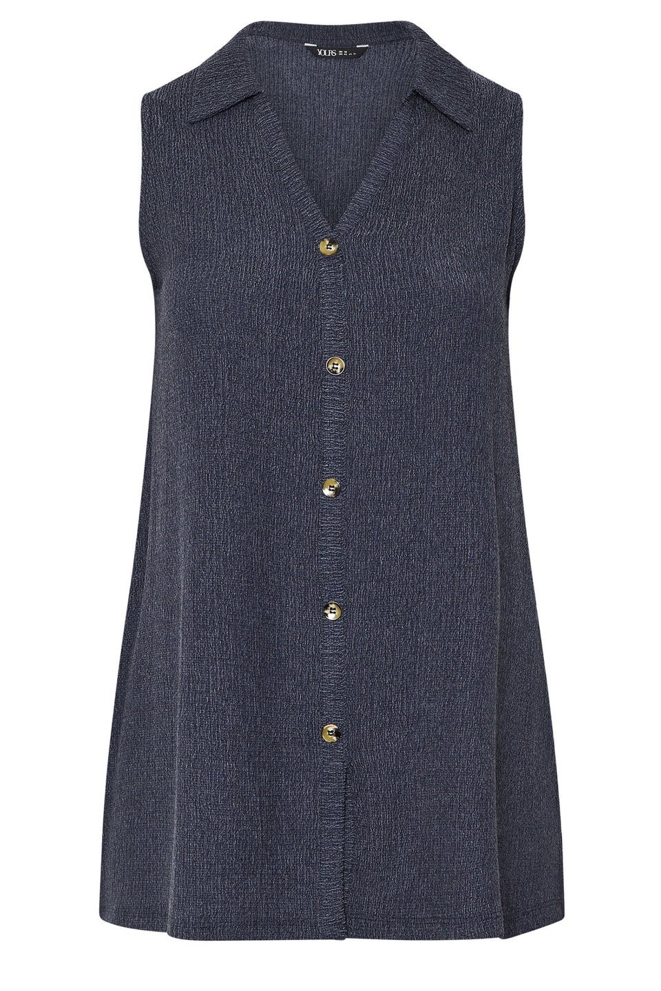 Yours Curve Navy Blue Textured Sleeveless Shirt
