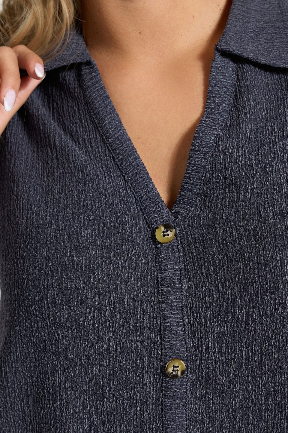 Yours Curve Navy Blue Textured Sleeveless Shirt