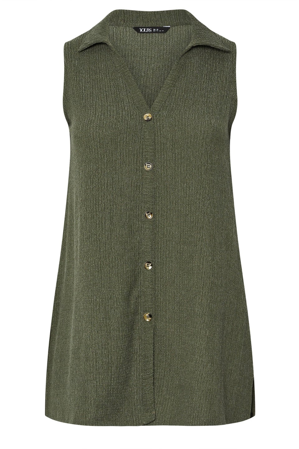 YOURS Curve Khaki Green Textured Sleeveless Shirt