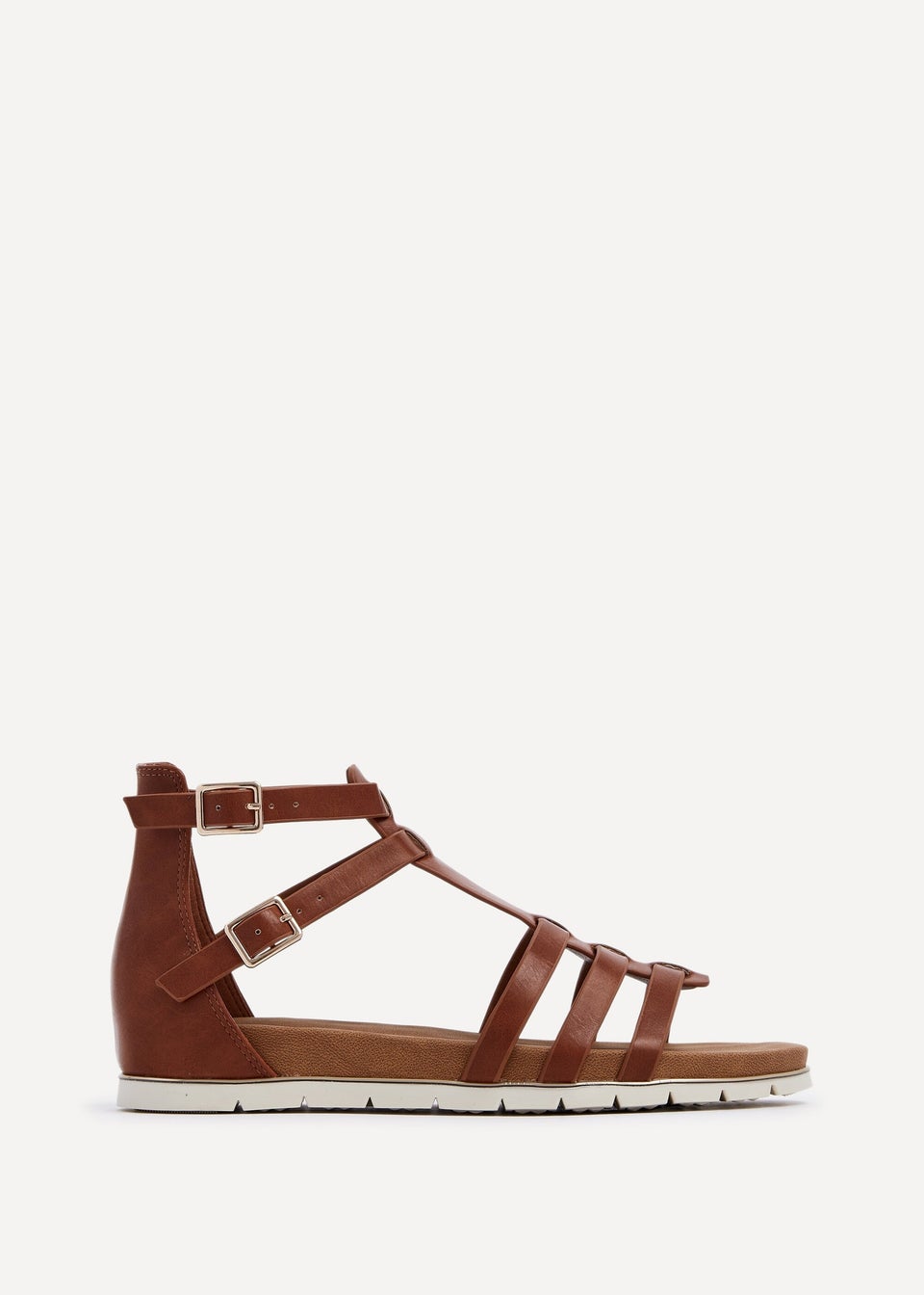Linzi Tour Tan Faux Leather Gladiator Style T Bar Sandals