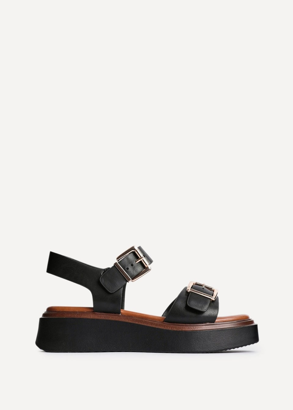 Linzi Archive Black Faux Leather Flatform Sandals